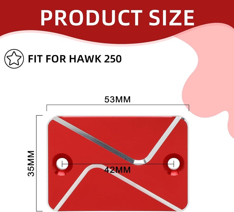 BAOUFF Front Brake Fluid Reservoir Cover for Hawk 250,CNC Motorcycle Cylinder Pump Guard for Hawk250/Hawk 250cc - Red - Image 3